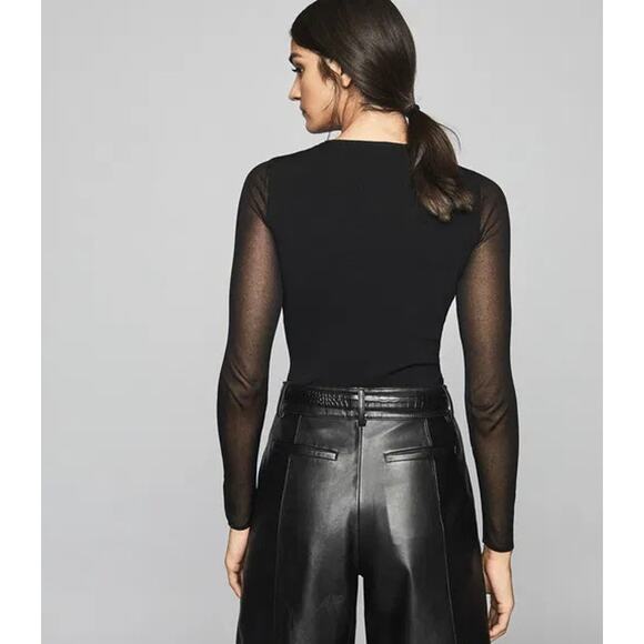 Reiss Venus Sheer Sleeve Plunge Top Black Mesh Panels Long Sleeve - Size Large - Picture 12 of 13